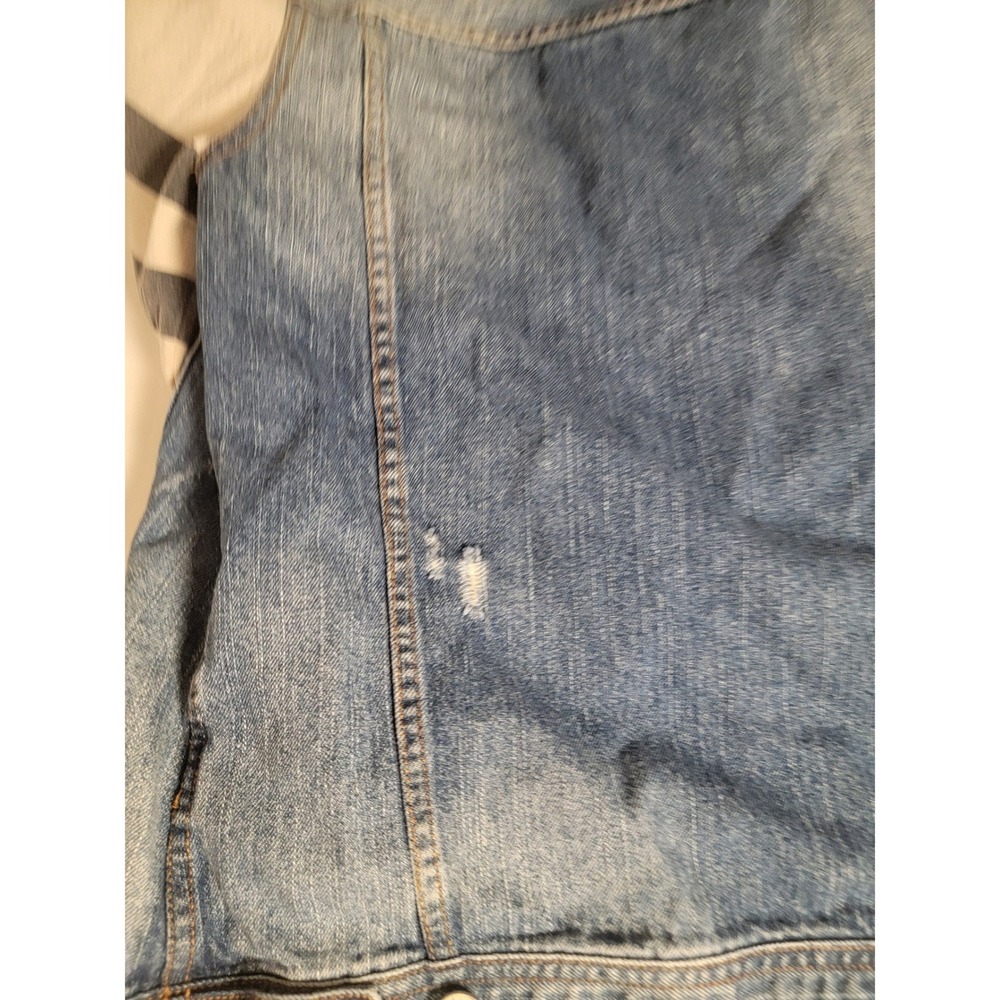 Zara Man Distressed Denim Hoodie Jacket Blue Cream Size S Small Mixed Media - Picture 6 of 7